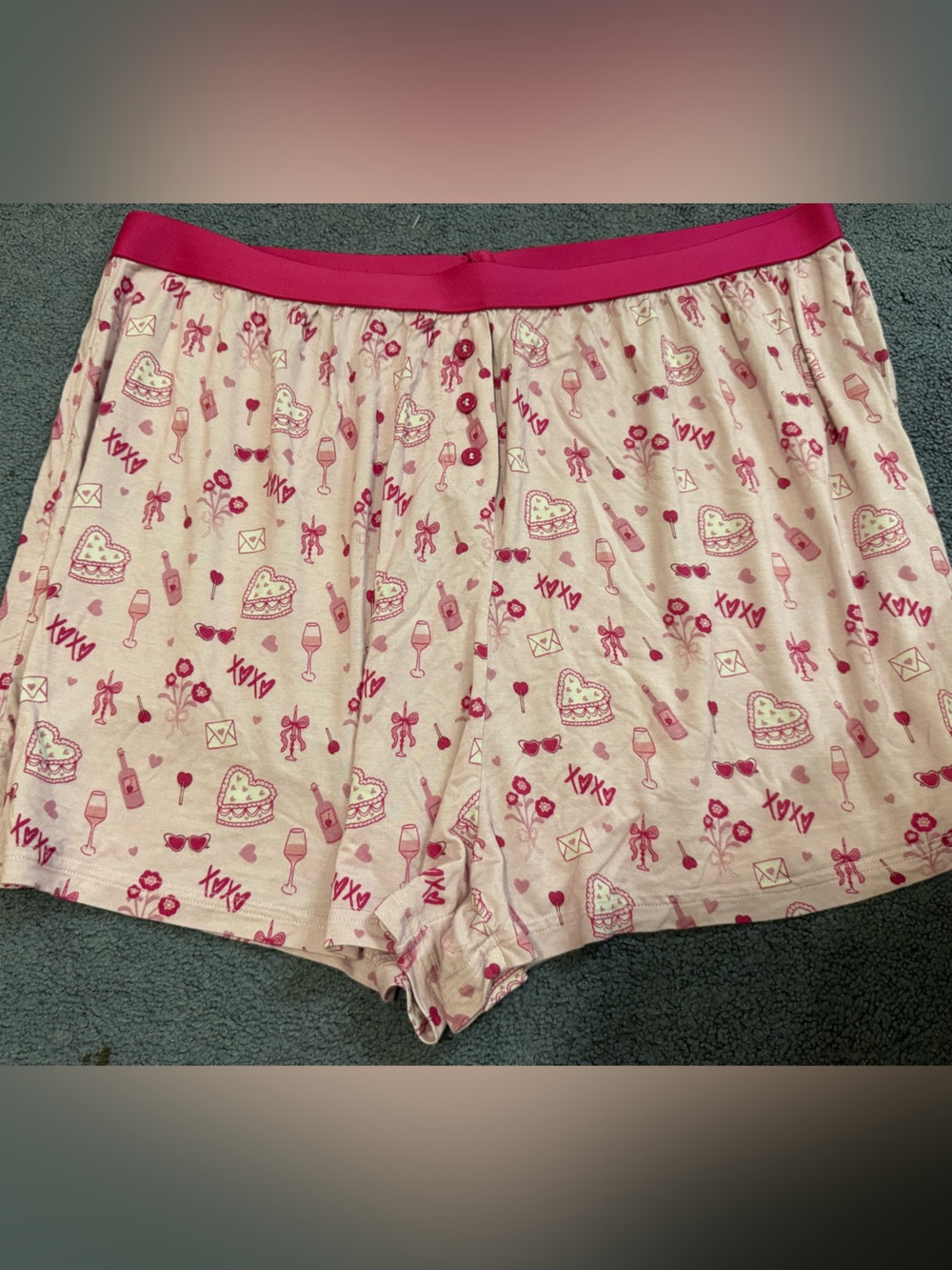 Pink Lily Light Pink Shorts with Hot Pink Waistband and Print
